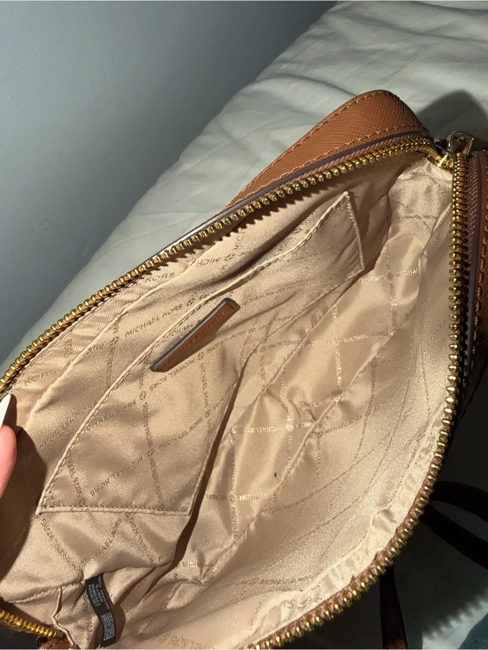 Michael Kors Beige & Brown Signature MK Monogram Crossbody Bag